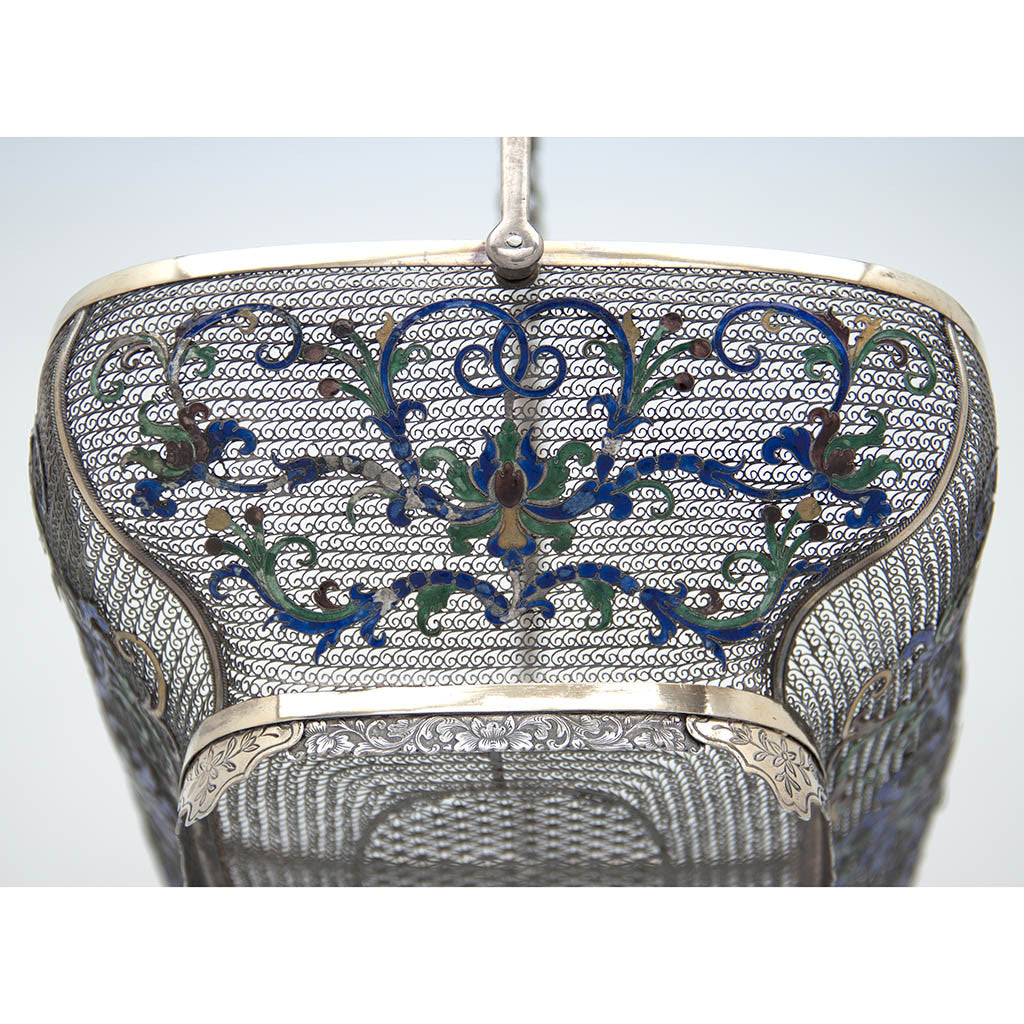 Applied enamel on Chinese Export Silver Filigree &amp; Enamel Basket, early 19th century