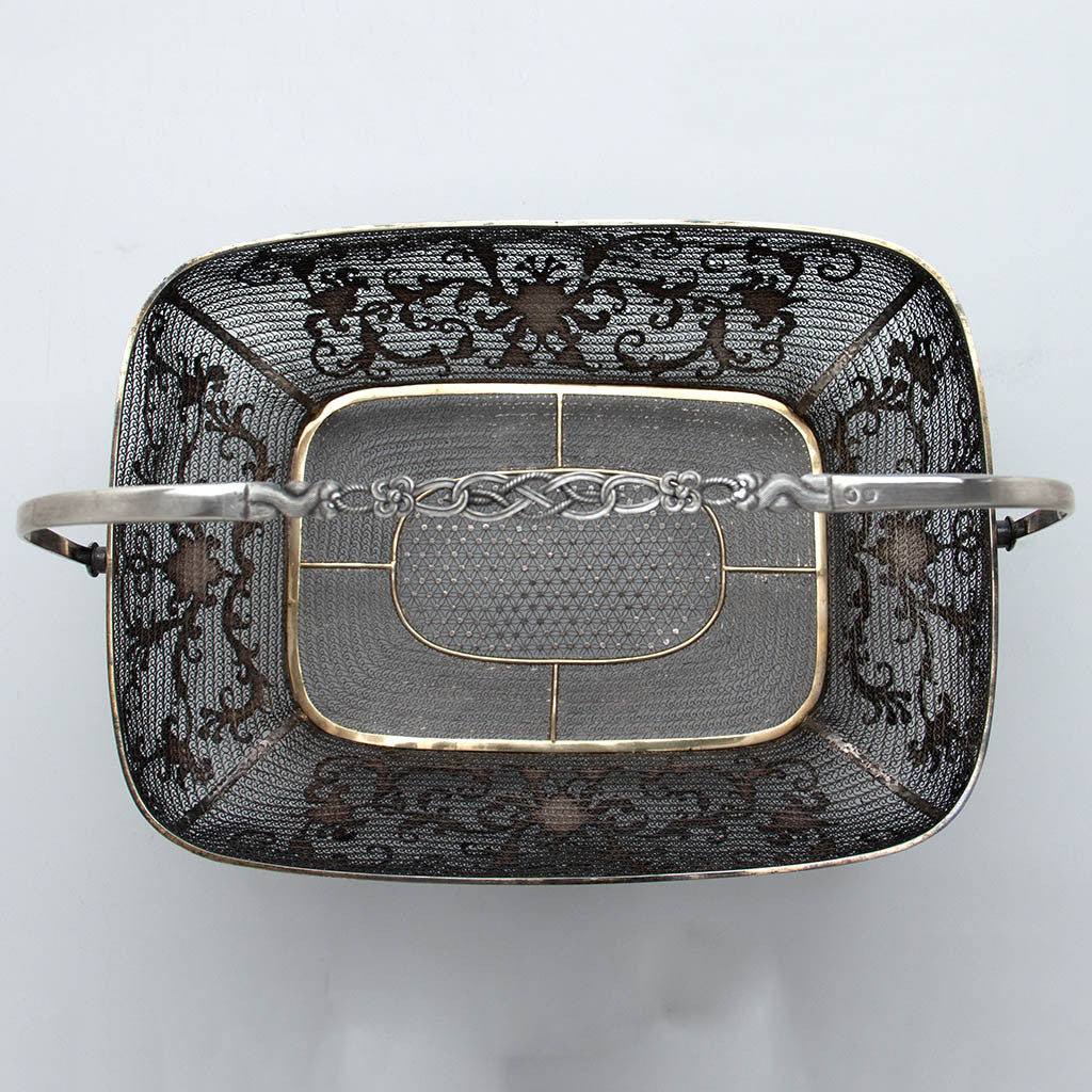 Handle and interior of Chinese Export Silver Filigree &amp; Enamel Basket, early 19th century