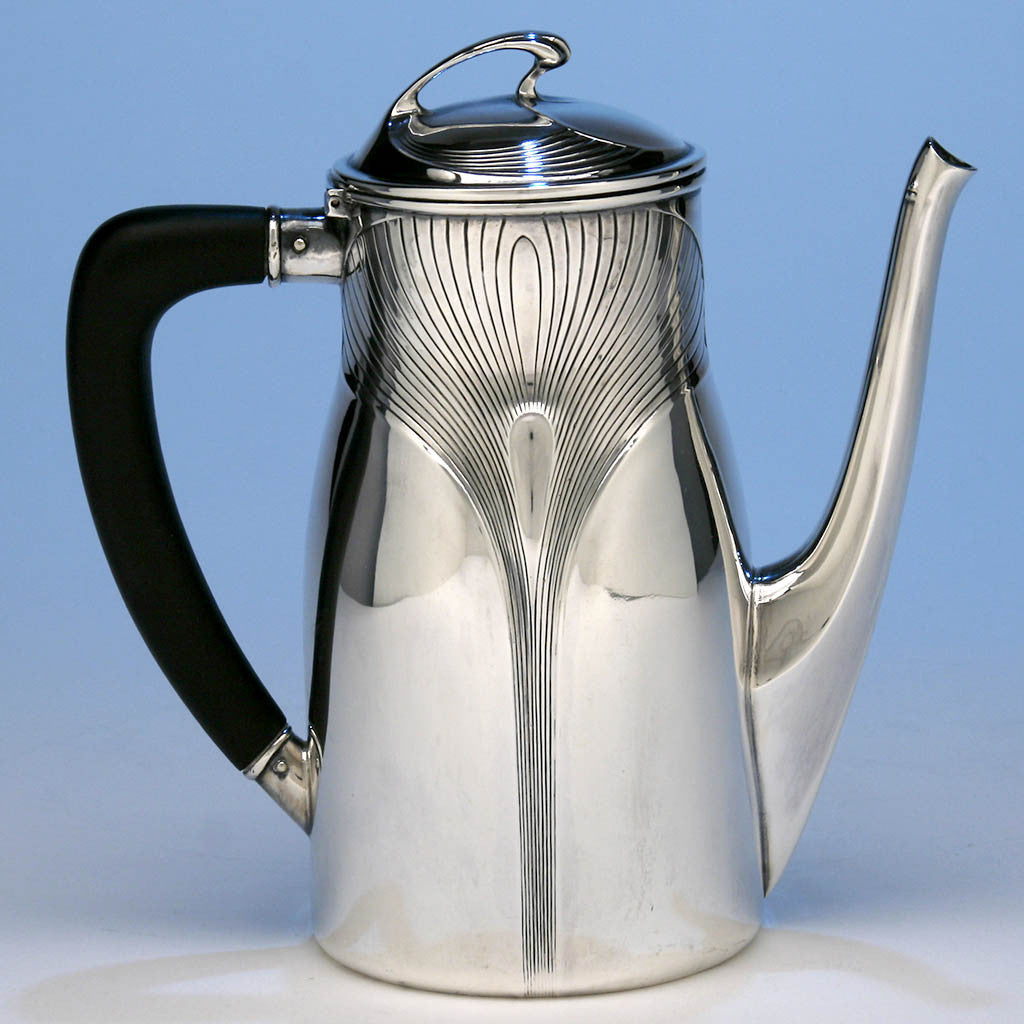 Coffee pot to Orivit Sterling Silver Art Nouveau Coffee and Tea Service with Tray, Cologne, Germany, c. 1904