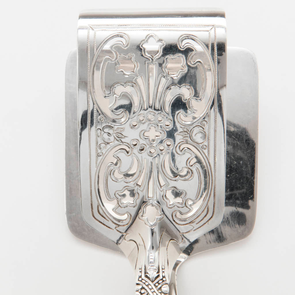 Serving end of the Tiffany &amp;amp; Co &#39;Renaissance&#39; Pattern Antique Sterling Silver Asparagus Tongs, New York, c. 1910