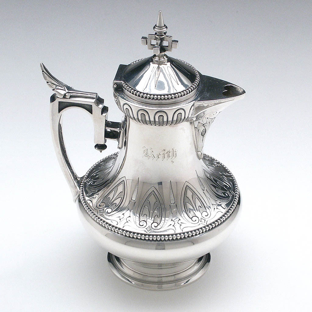 Creamer of Wood &amp; Hughes Antique Coin Silver 3-piece Coffee Set, New York City, c. 1860