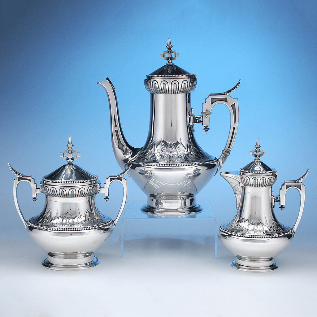 Wood & Hughes Antique Coin Silver 3-piece Coffee Set, New York City, c. 1860