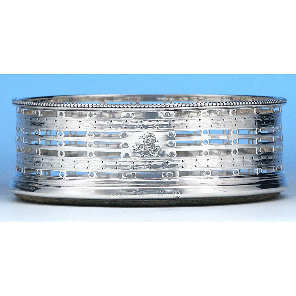 Closeup of Pair of English George III Sterling Wine Coasters by William Abdy I, London 1778/79