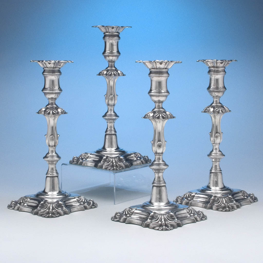T. & J. Creswick Antique Sheffield Silver Plate Candlesticks - set of 4, Sheffield, c. 1830's