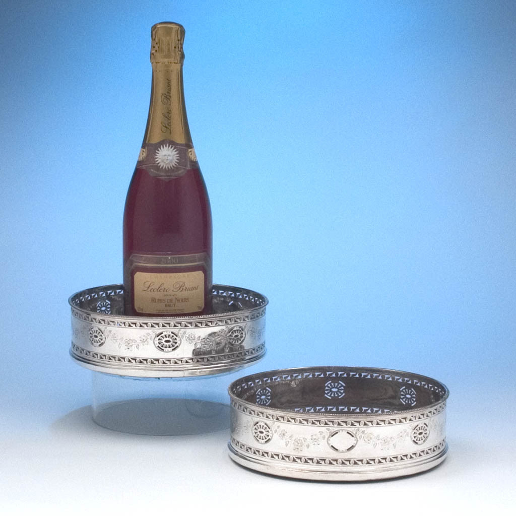 Pair of Antique Sheffield Silver Plate Magnum Size Wine Coasters, c. 1790