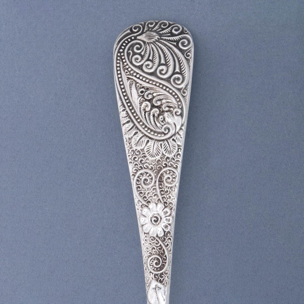 Detail of pattern Davis &amp; Galt Antique Sterling Silver Pea Spoon, Philadelphia, c. 1890’s