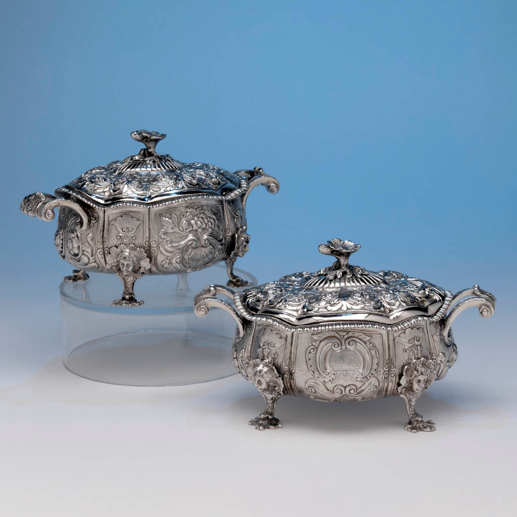The McCall Family Pair of English Antique Sterling Silver Sauce Tureens by John Wakefield, London, 1820/21