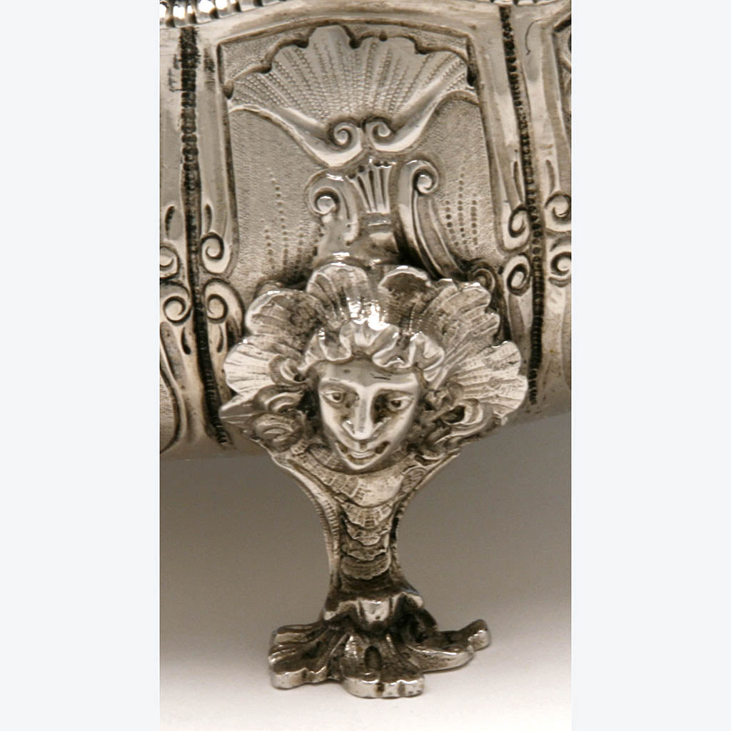 Detail of foot of The McCall Family Pair of English Antique Sterling Silver Sauce Tureens by John Wakefield, London, 1820/21