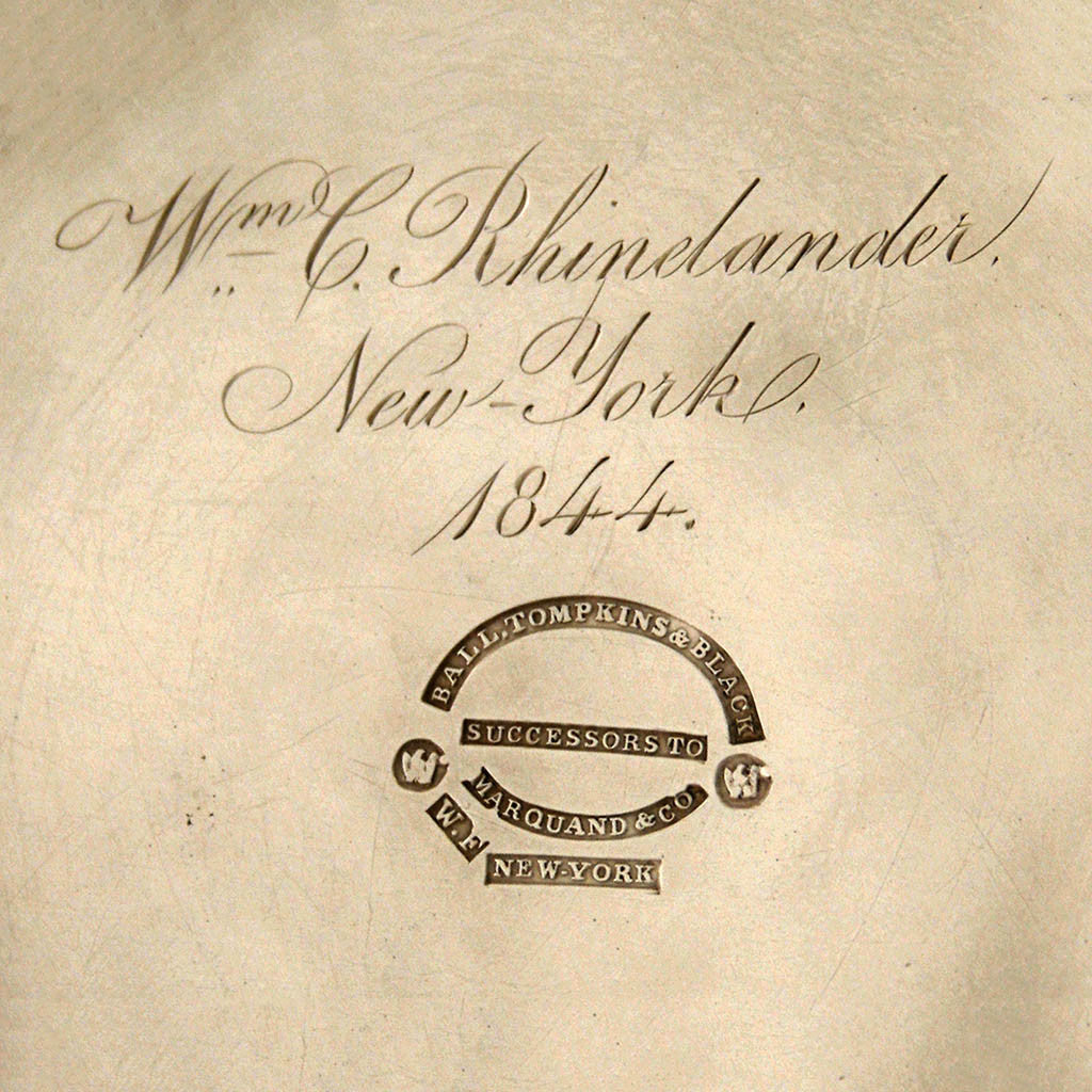 Marks on William Forbes for Ball, Tompkins and Black - The William C. Rhinelander American Antique Coin Silver Covered Pitcher , New York City, 1844