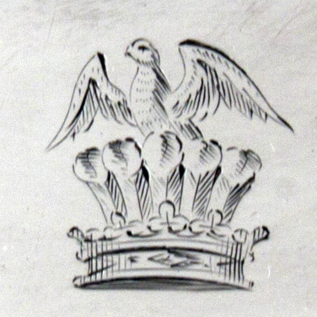 Crest on John Roberts &amp; Co Pair of Antique English Sterling Silver Candlesticks, Sheffield, 1807/08