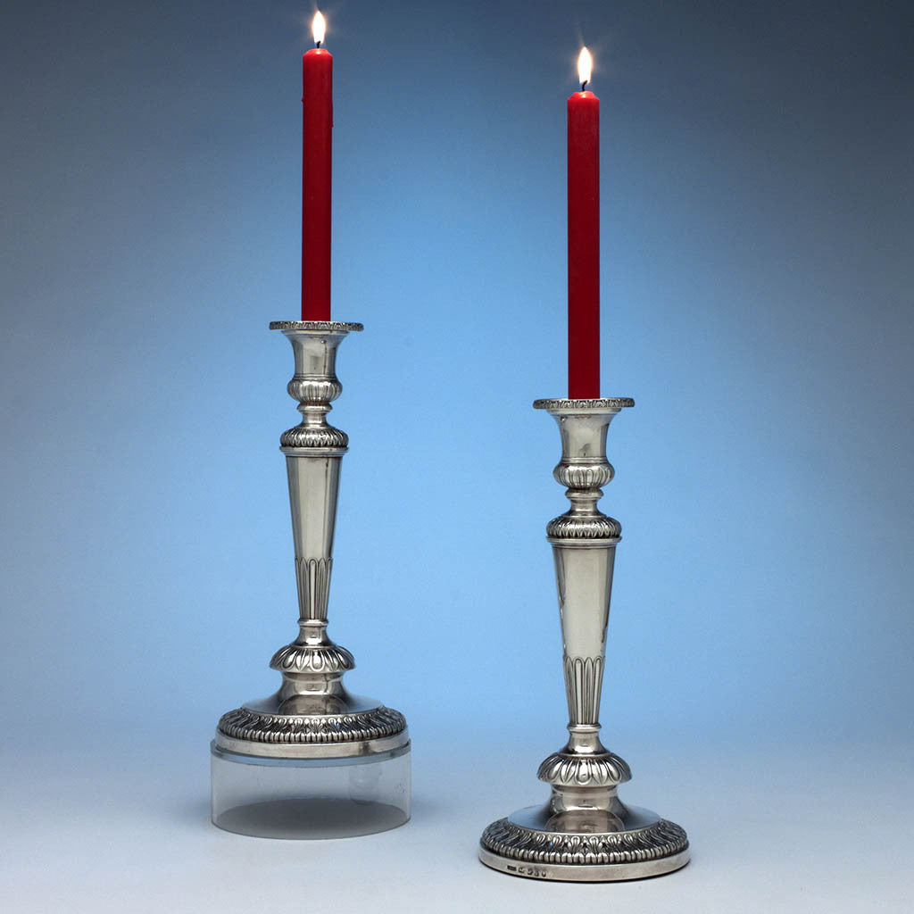 John Roberts & Co Pair of Antique English Sterling Silver Candlesticks, Sheffield, 1807/08