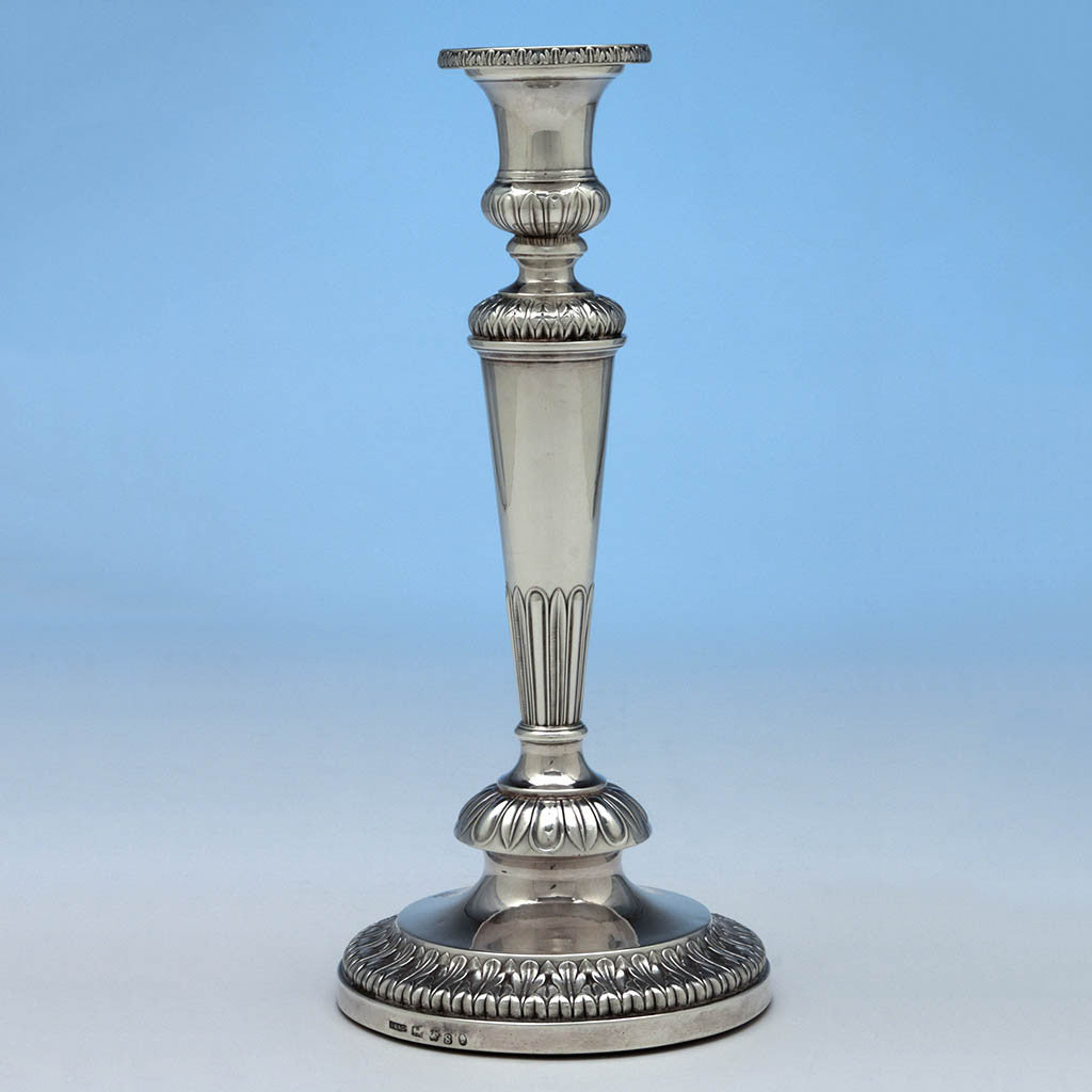 Single example of John Roberts &amp; Co Pair of Antique English Sterling Silver Candlesticks, Sheffield, 1807/08