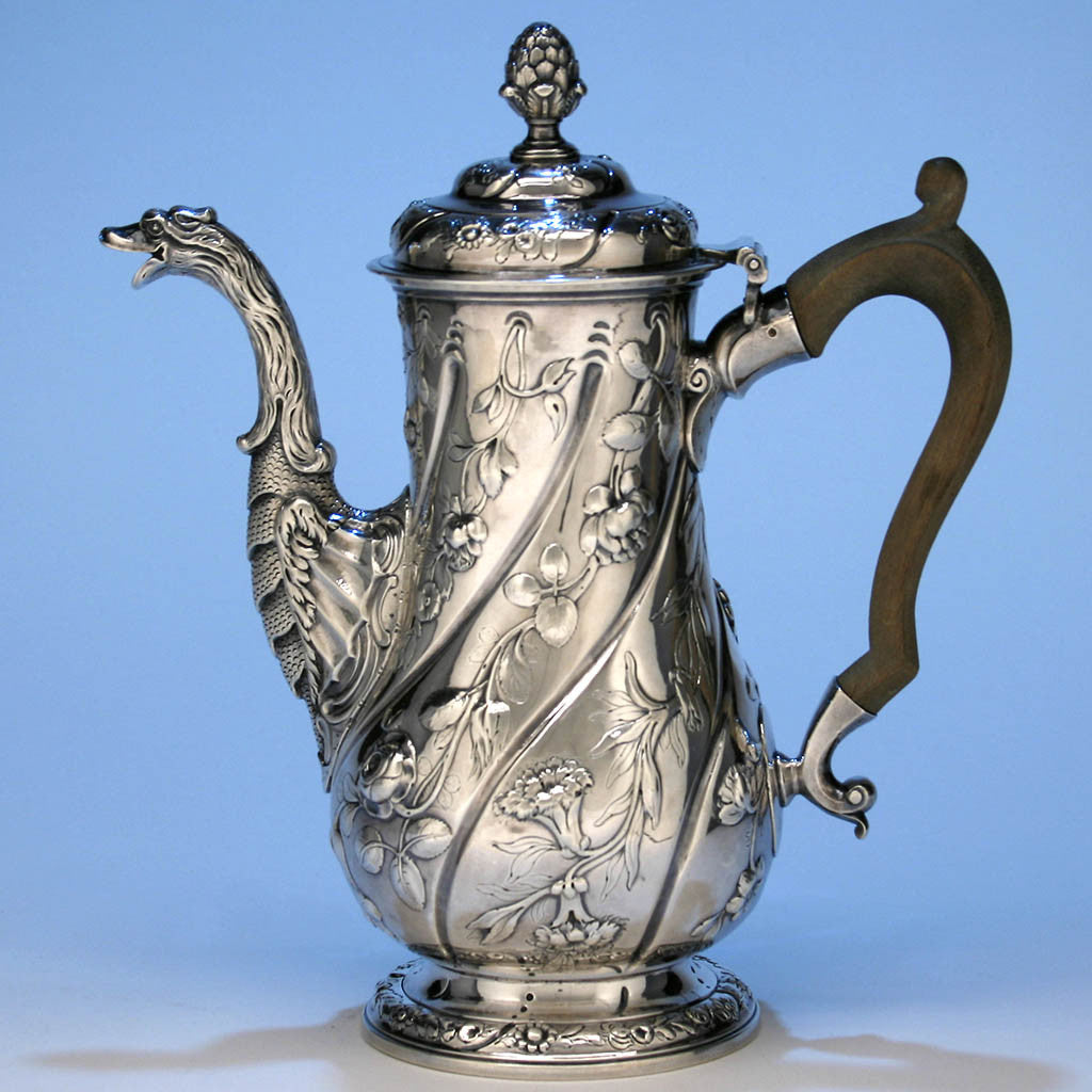 William Townsend Irish Rococo Sterling Silver Coffee Pot, Dublin c. 1760's