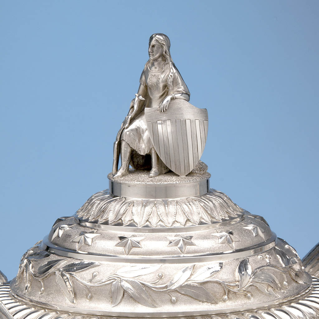 Shield on James Thomson - The McKeon Vase: Monumental American Silver Covered Presentation Vase Designed by Sculptor Robert Ball Hughes, New York, NY, 1837