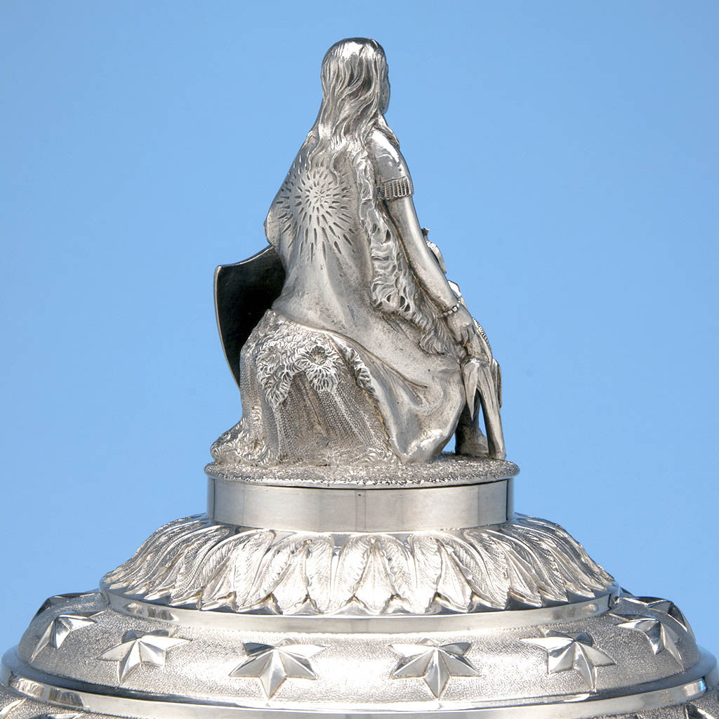 Back of American Indian on James Thomson - The McKeon Vase: Monumental American Silver Covered Presentation Vase Designed by Sculptor Robert Ball Hughes, New York, NY, 1837