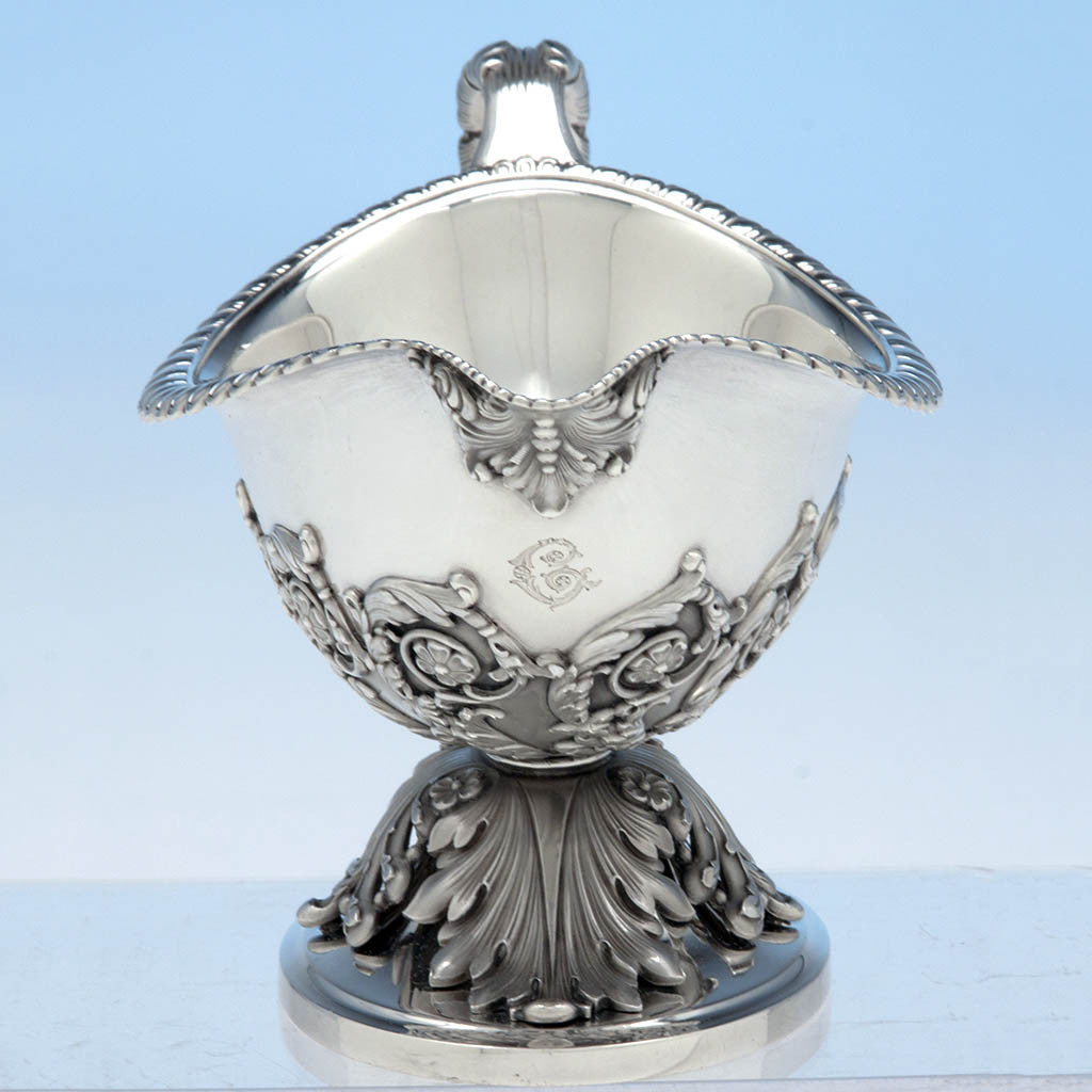 Front of Tiffany &amp; Co Pair of &#39;George III&#39; Sterling Silver Sauce Boats designed by Paulding Farnham and executed for the 1900 Paris Exposition Universelle
