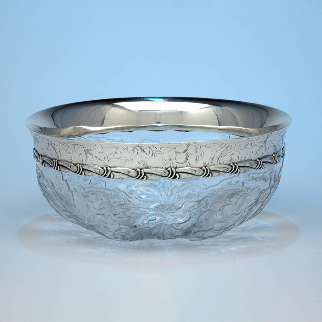 Tiffany & Co Antique Sterling Silver Mounted Rock Crystal Centerpiece Bowl, New York City, c. 1908