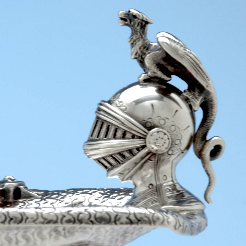 Handle to Shiebler Medieval Figural Antique Sterling Silver Dish, New York City - c. 1890