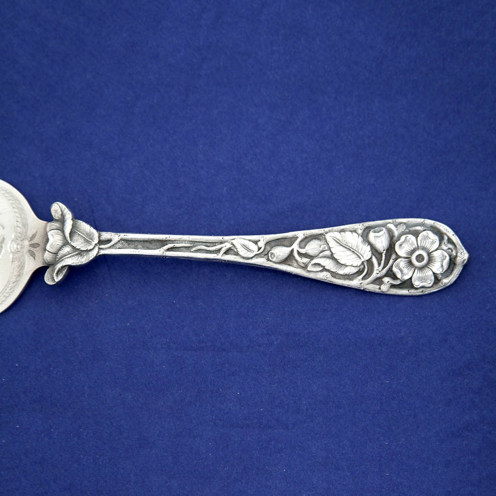 Handle of Durgin &#39;Bouquet&#39; Pattern Antique Sterling Silver Serving Fork, Concord, NH - c. 1882