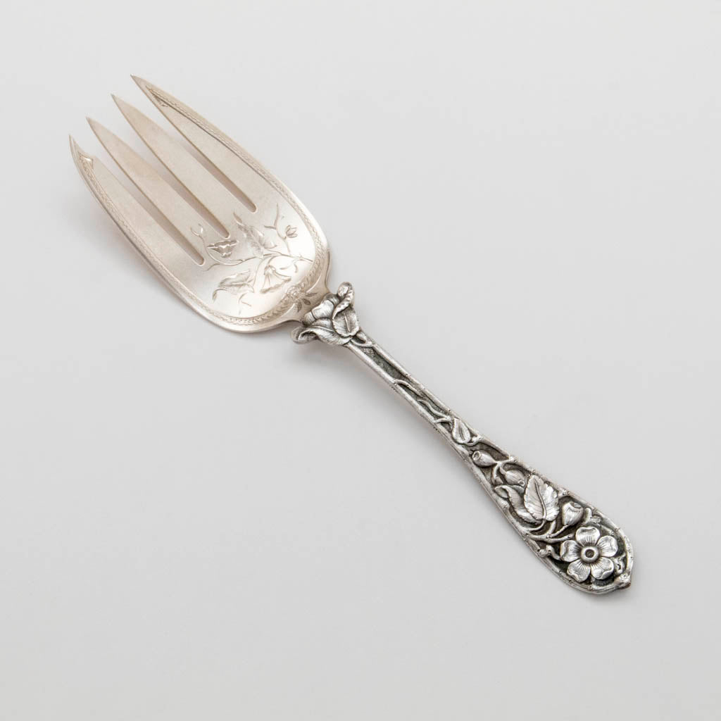 Durgin 'Bouquet' Pattern Antique Sterling Silver Serving Fork, Concord, NH - c. 1882