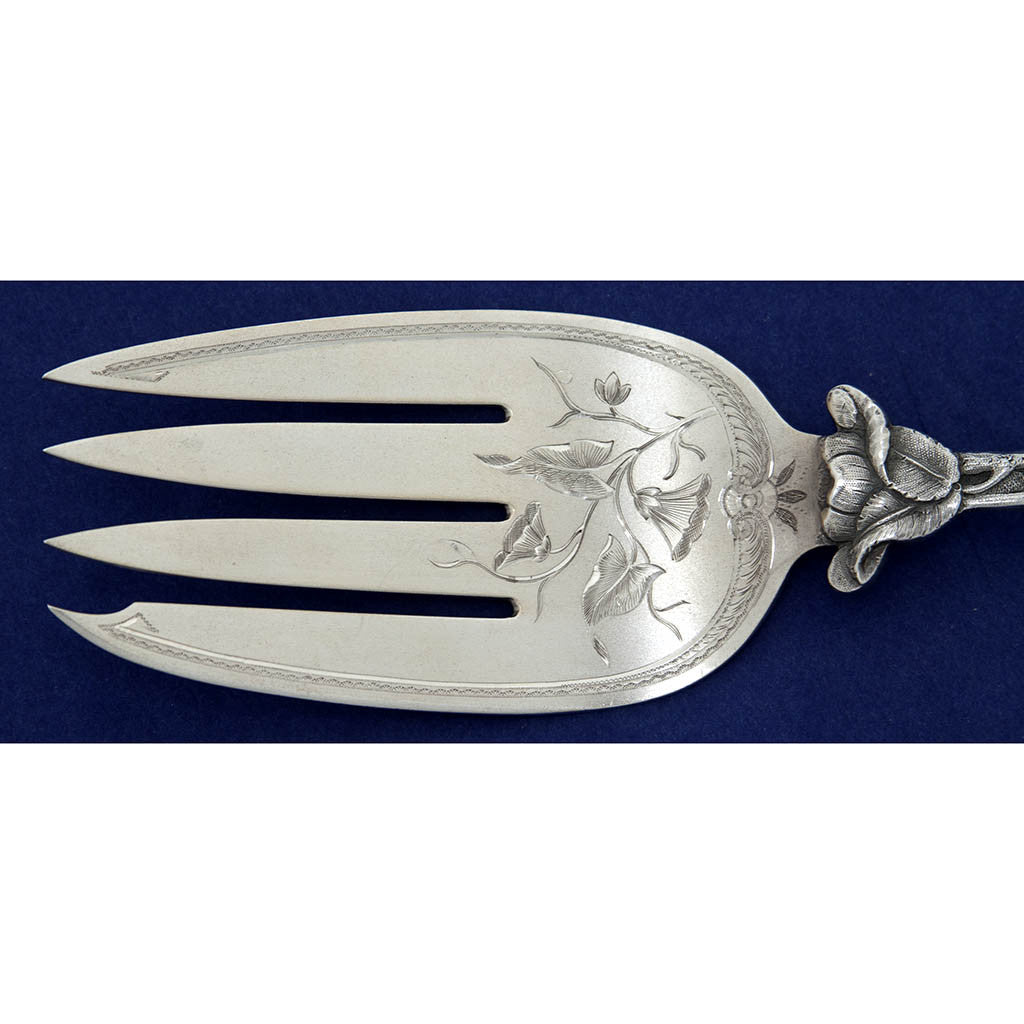 Tines of Durgin &#39;Bouquet&#39; Pattern Antique Sterling Silver Serving Fork, Concord, NH - c. 1882