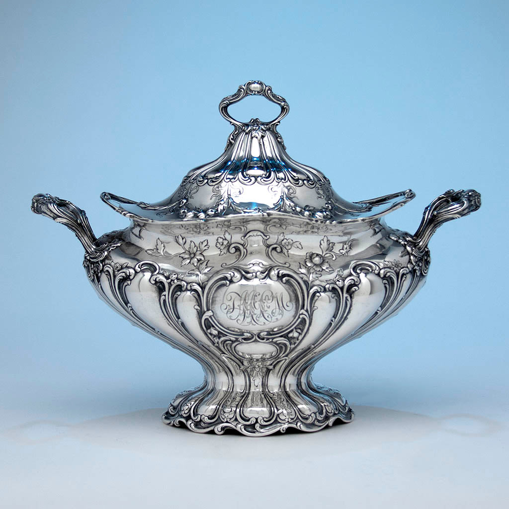 Gorham 'Chantilly' Pattern Antique Sterling Silver Covered Soup Tureen, Providence, RI - 1899