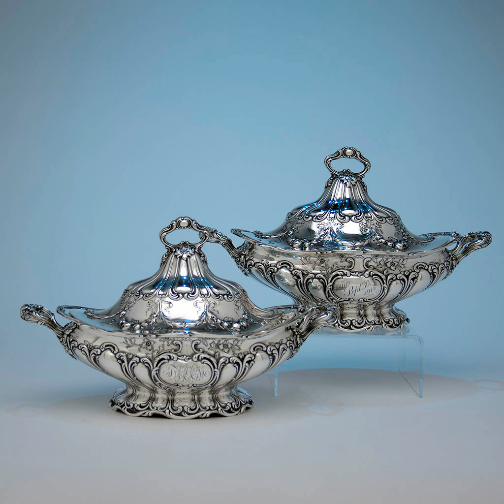 Pair of Gorham 'Chantilly' Pattern Antique Sterling Silver Covered Entree Servers, Providence, RI - 1914