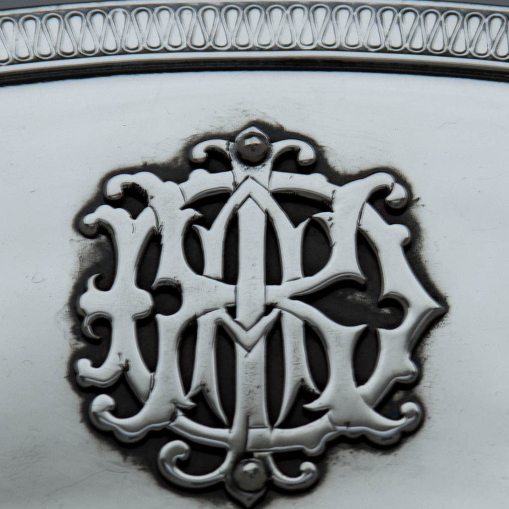 Monogram on Gorham Mfg. Co. Antique Coin Silver Figural Centerpiece or &#39;Fruit Stand&#39;, Providence, RI, c. 1867
