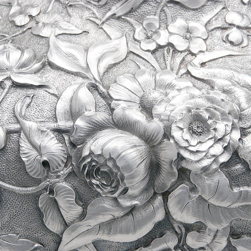 Repousse detail of Dominick &amp; Haff Antique Sterling Silver Repousse Soup Tureen, New York City, c. 1884