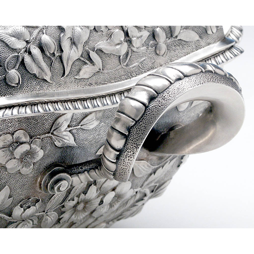 Handle to Dominick &amp; Haff Antique Sterling Silver Repousse Soup Tureen, New York City, c. 1884