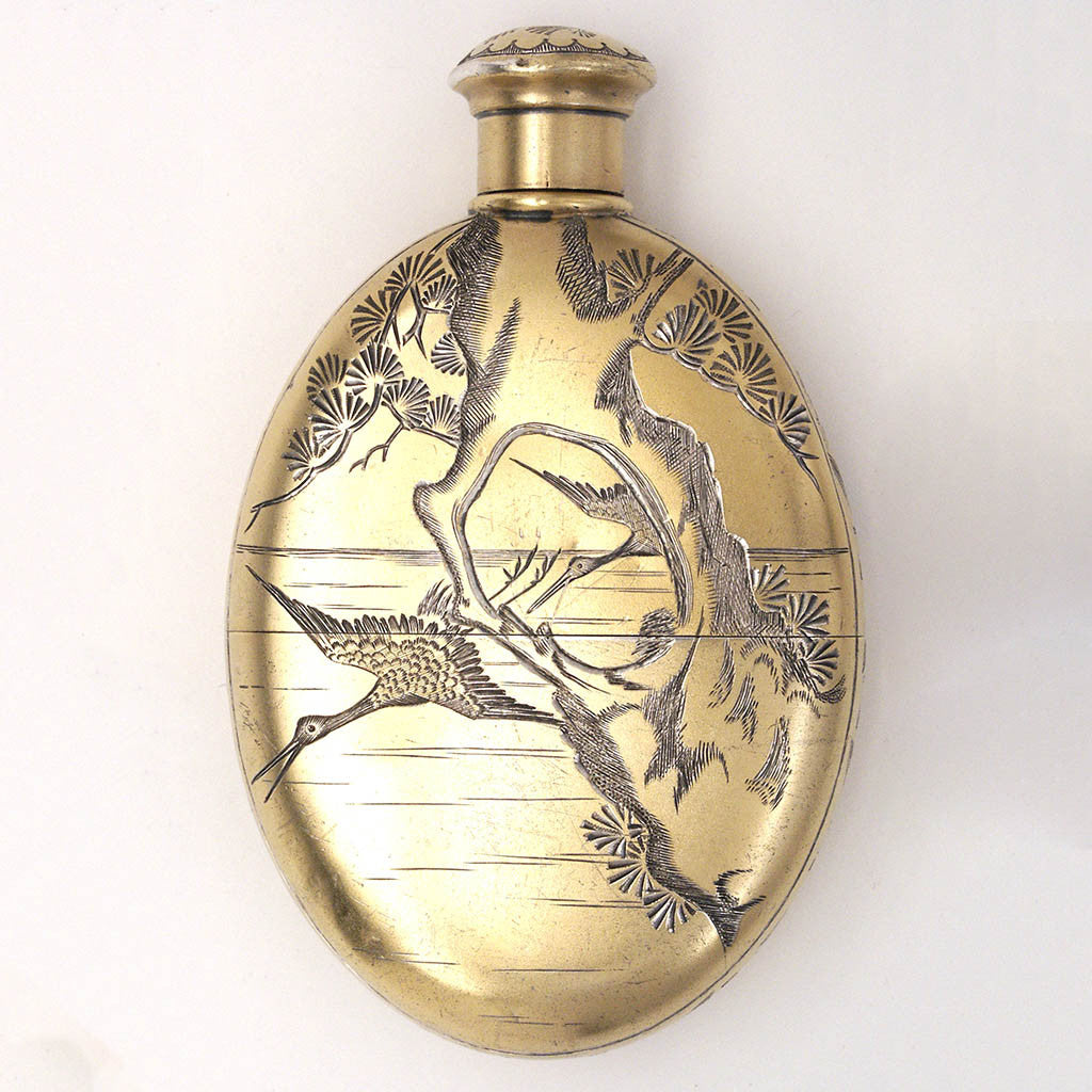 Tiffany Aesthetic Movement Antique Sterling Silver Japonesque Flask, c. 1873