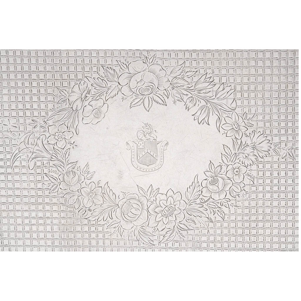 Crest on S. Kirk &amp; Son 11oz Silver Footed Salver or Tray Bearing the arms of John Hanson Thomas, c. 1859