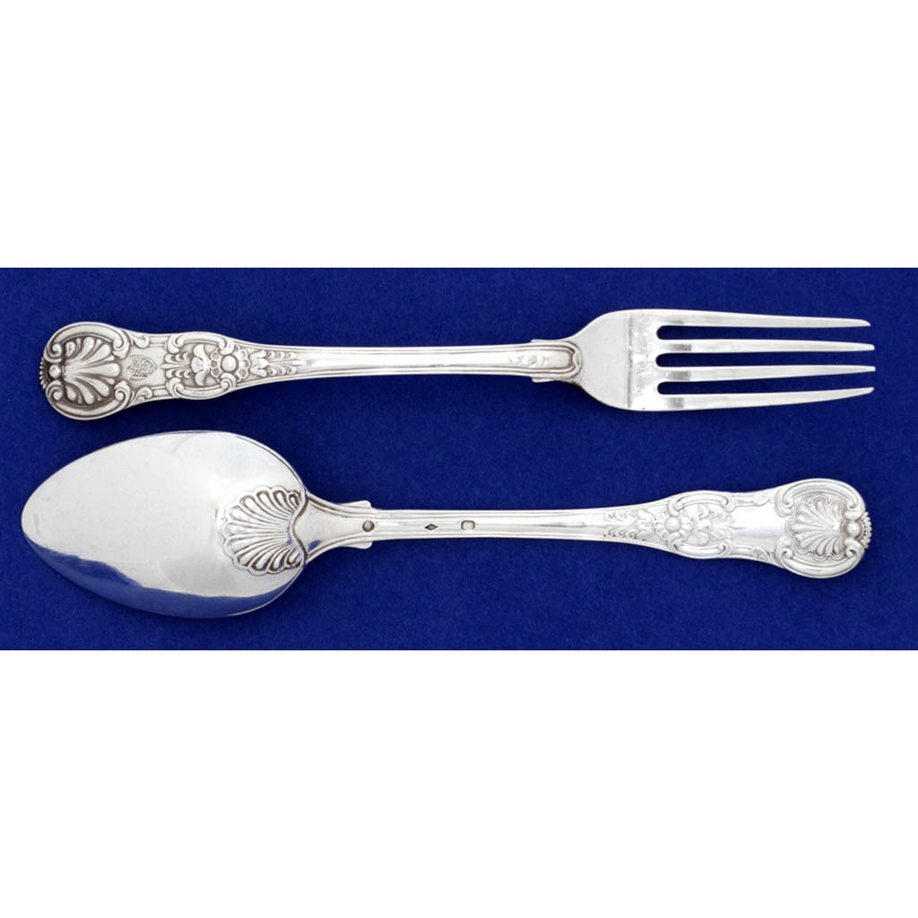 Front and back of Francois-Dominique Naudin French Silver Antique &#39;Queens&#39; Pattern Flatware - 24 pieces, Paris, 1819-38