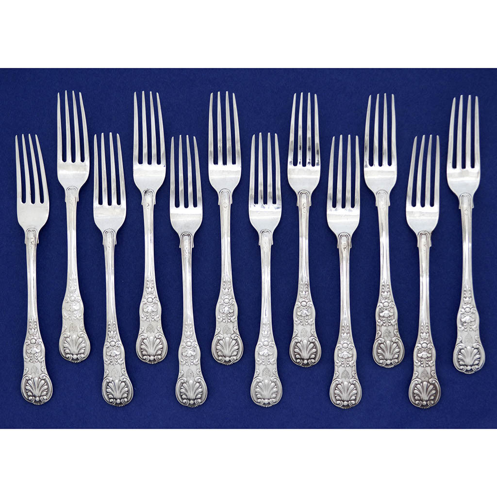 Francois-Dominique Naudin French Silver Antique &#39;Queens&#39; Pattern Flatware - 24 pieces, Paris, 1819-38 - forks