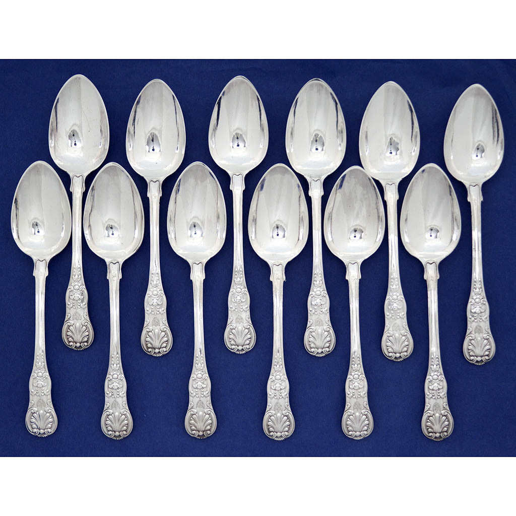 Francois-Dominique Naudin French Silver Antique &#39;Queens&#39; Pattern Flatware - 24 pieces, Paris, 1819-38 - spoons