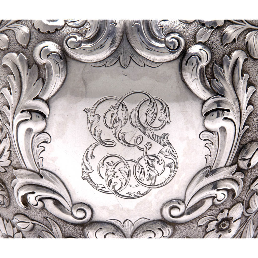 Monogram on Lewis E. Jenks Antique Sterling Silver Hot Milk Jug, Boston, 1872-75