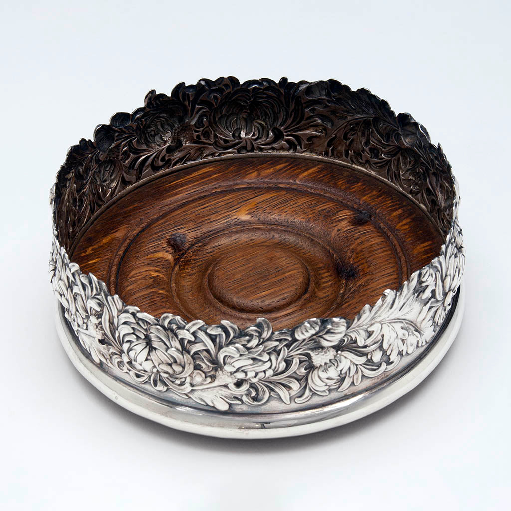 Single example of Pair of Shiebler ‘Chrysanthemum’ Pattern Sterling Silver Wine Coasters, c. 1890’s