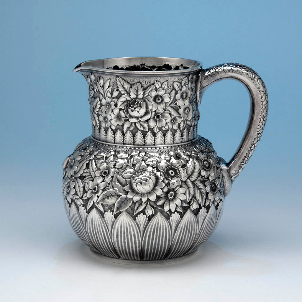 Tiffany & Co Repoussé Antique Sterling Silver Water Pitcher, 1870-91