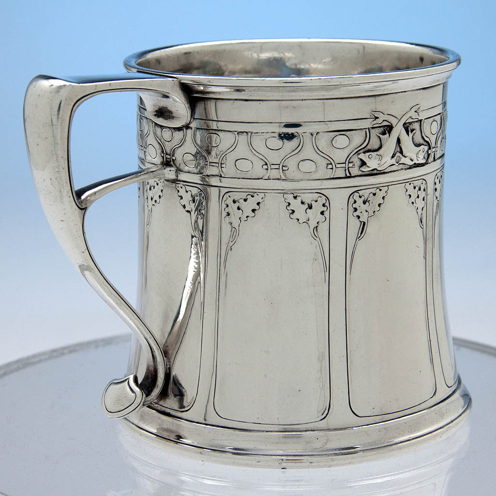 Handle to Arthur Stone Sterling Silver Arts &amp; Crafts Edward Dane Zodiac Child&#39;s Cup, 1907