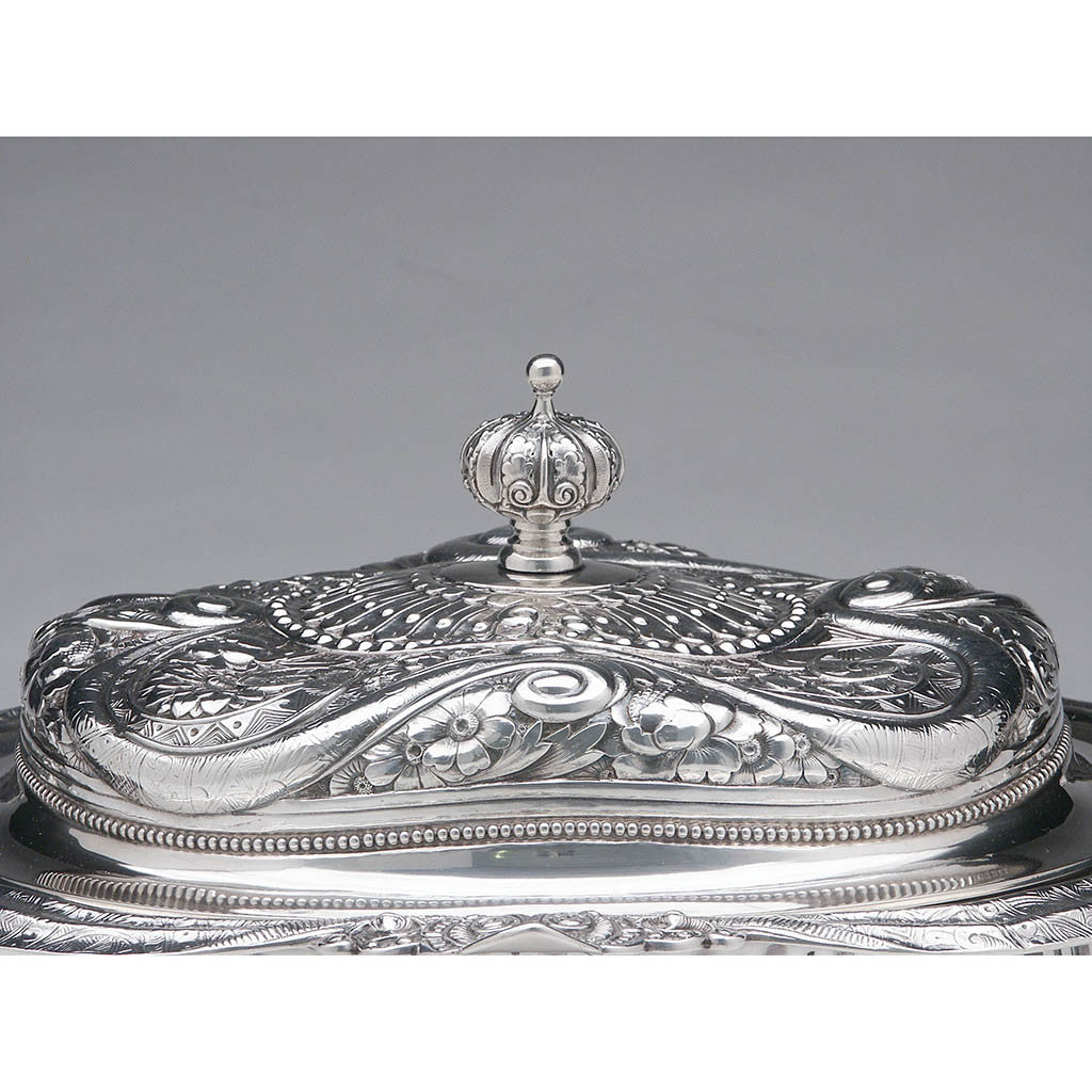 Handle to Gorham Antique Sterling Silver Aesthetic Movement Prototype Vegetable Dish, Providence, RI, c. 1888