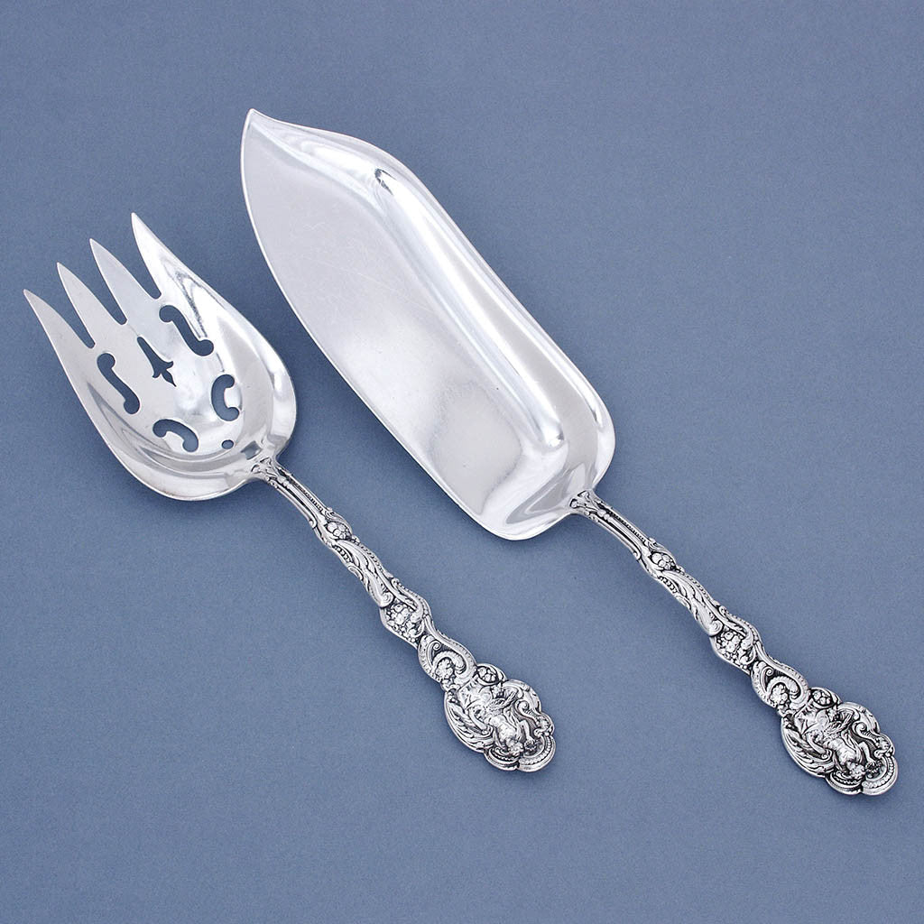 Gorham 'Versailles' Antique Sterling Silver Fish Serving Set, Providence, RI, early 20th century