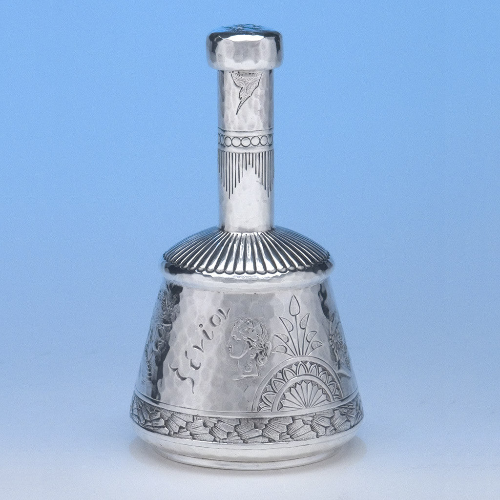 Engraving on George Shiebler &#39;Homeric&#39; Medallion Sterling Silver Perfume or Scent Bottle, c. 1880&#39;s