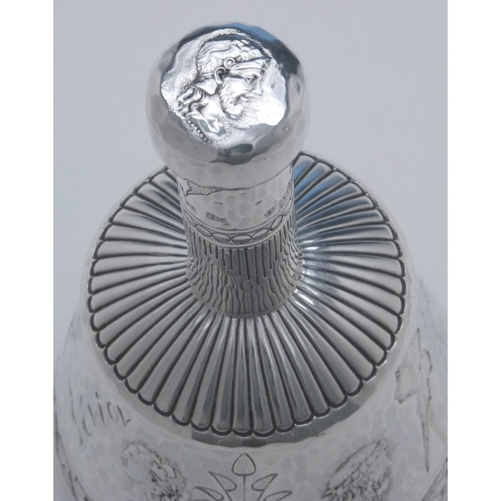 Top of George Shiebler &#39;Homeric&#39; Medallion Sterling Silver Perfume or Scent Bottle, c. 1880&#39;s