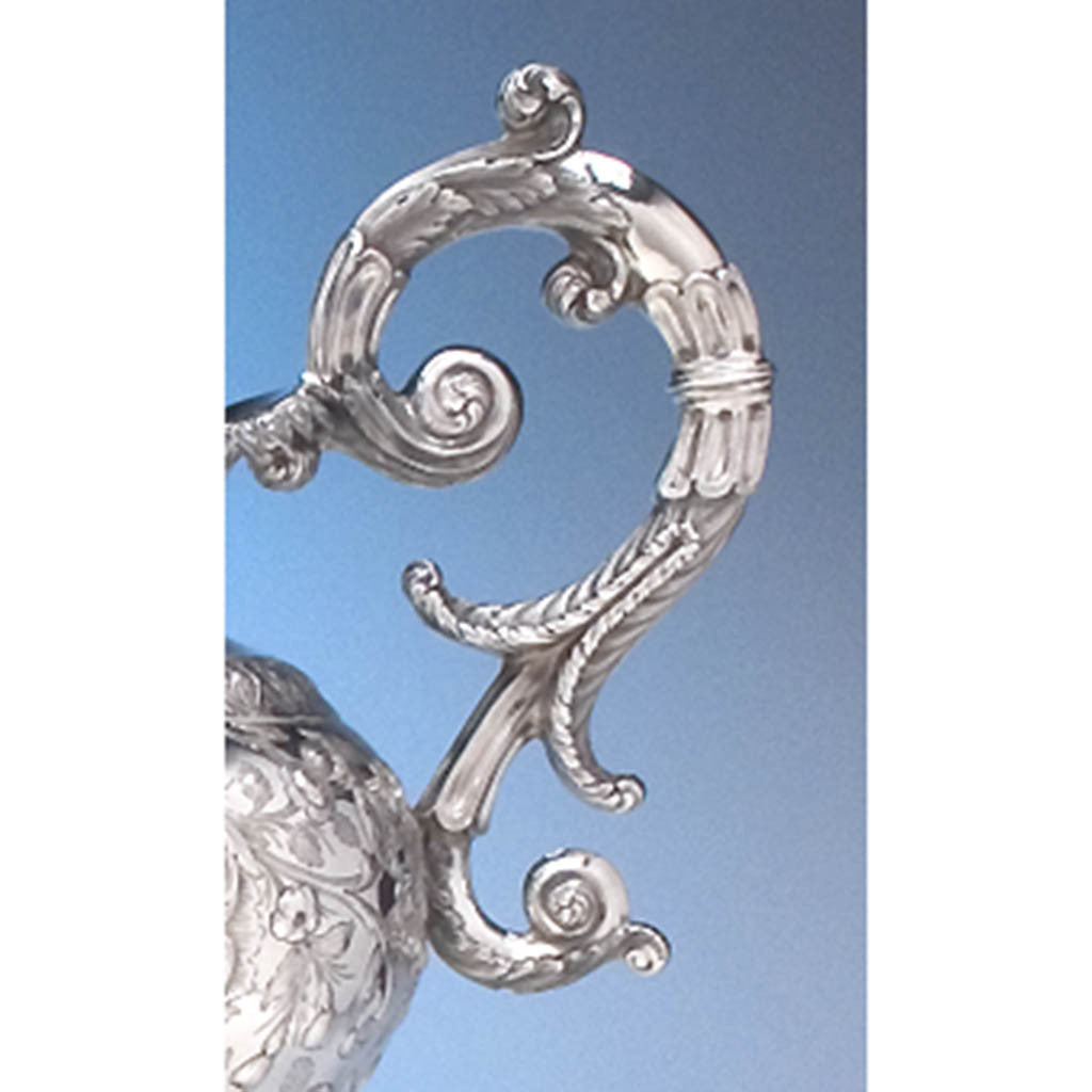 Handle to Gerardus Boyce Rare Pair of Antique American Coin Silver Ewers, New York City, c. 1842