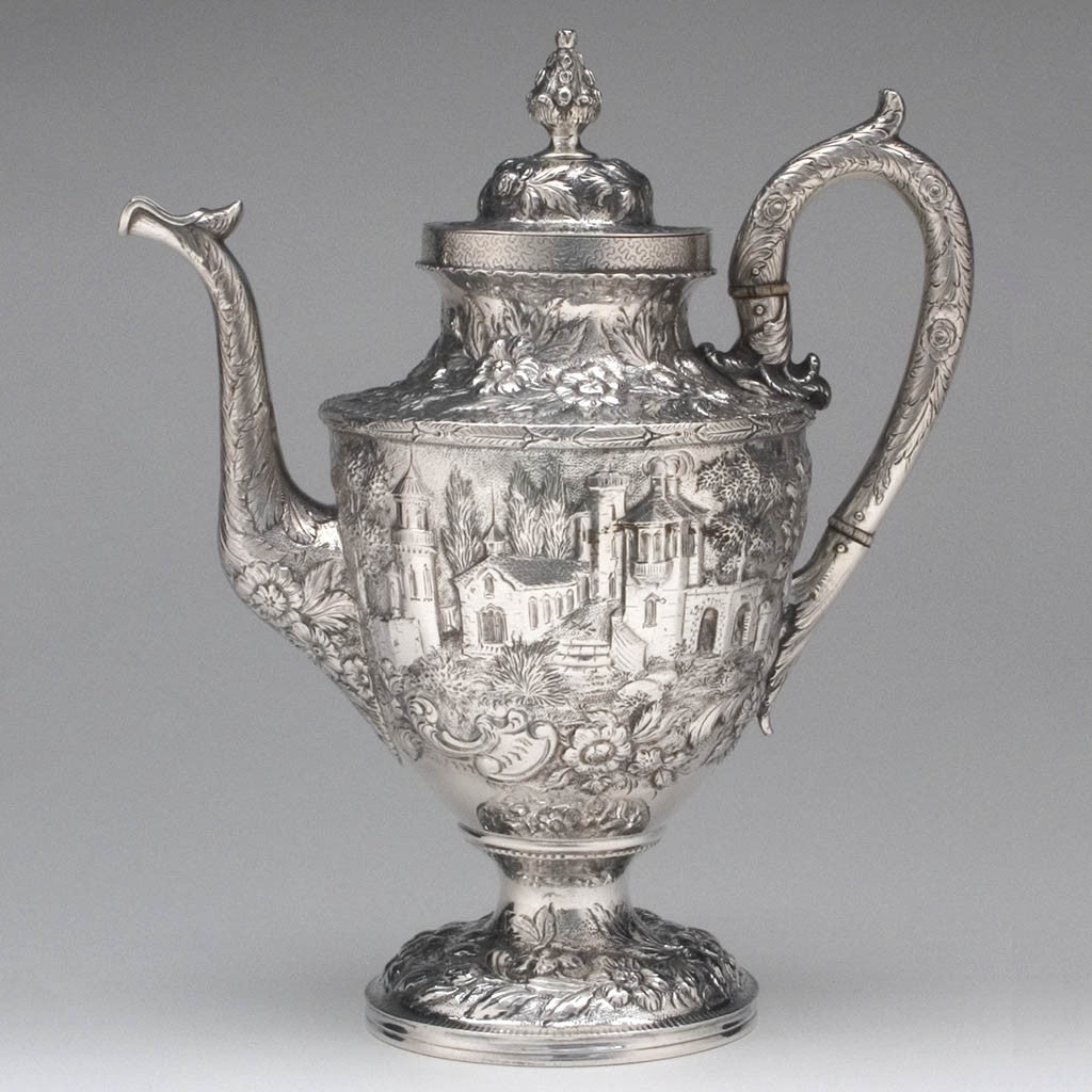 Pot to S. Kirk &amp; Son &#39;Etruscan&#39; (&#39;Landscape&#39; or &#39;Castle&#39;) Pattern 4-piece Coffee or Tea Service, c. 1855-61