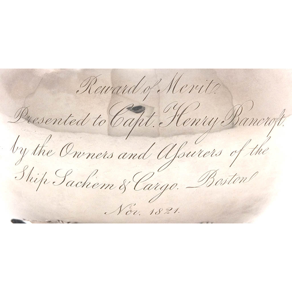 Inscription on John Jones Coin Silver Presentation Coffee Pot, Boston, 1821 