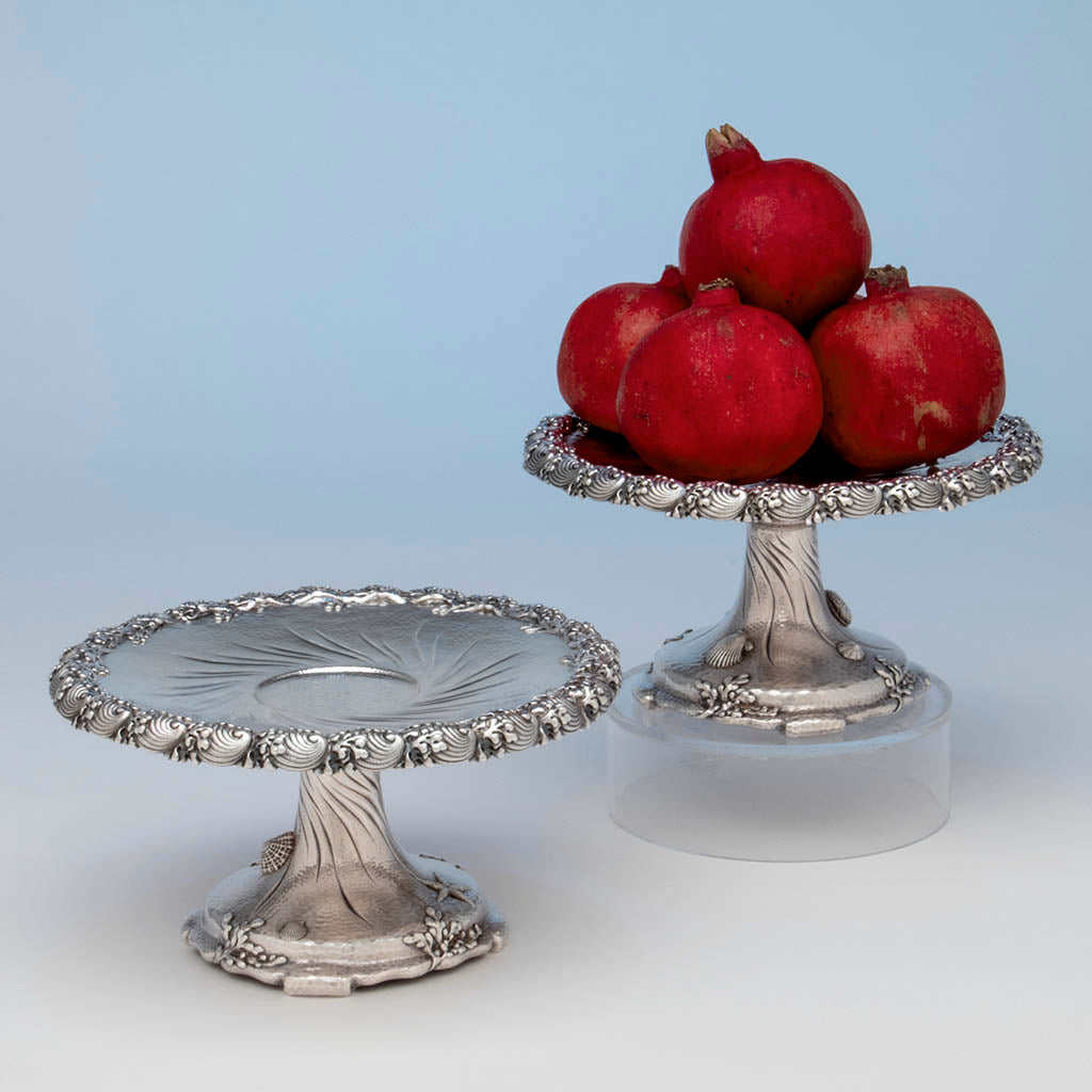 Tiffany & Co Pair of Antique Sterling Silver Nautical-Theme Compotes, NYC, c. 1883