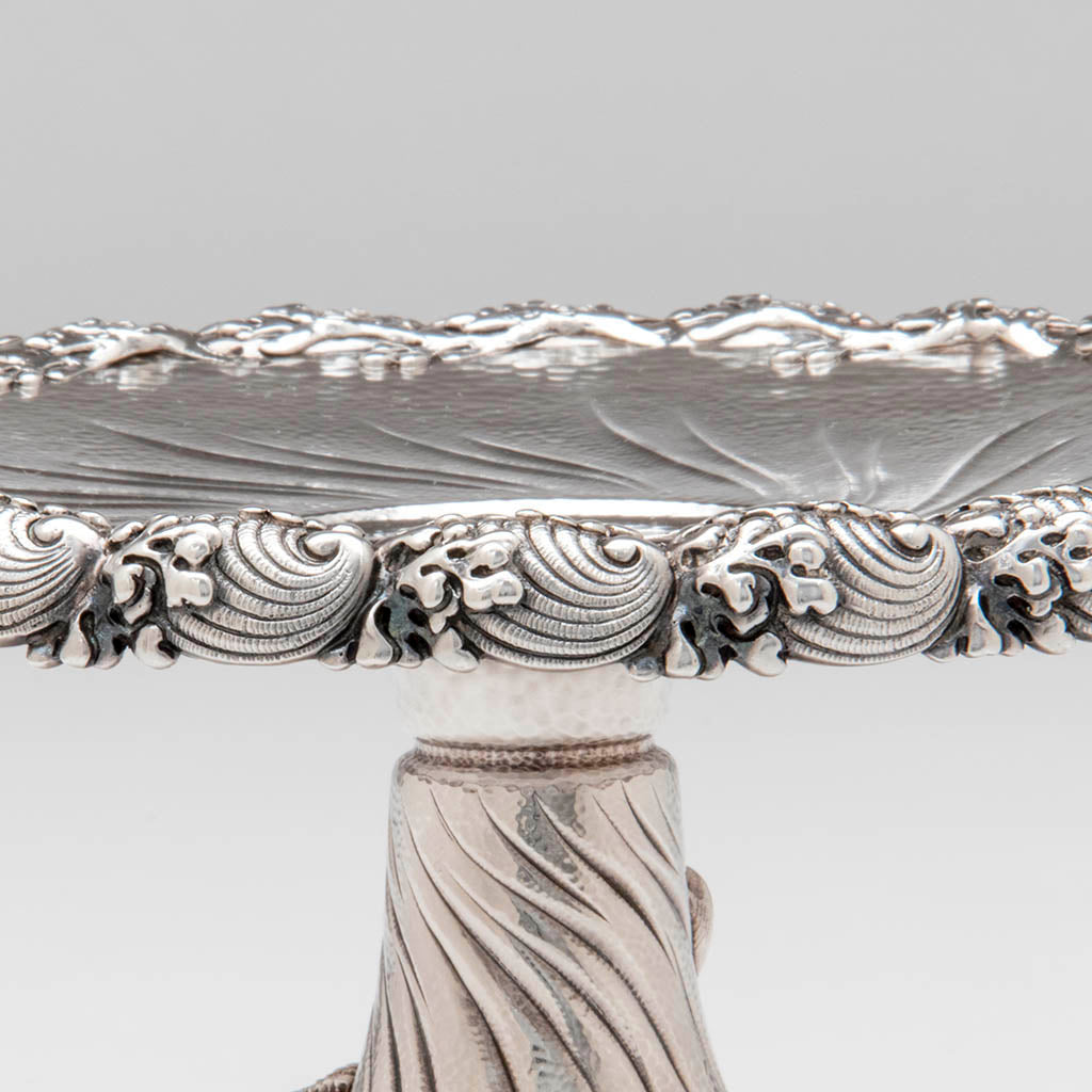 Rim of Tiffany &amp; Co Pair of Antique Sterling Silver Nautical-Theme Compotes, NYC, c. 1883