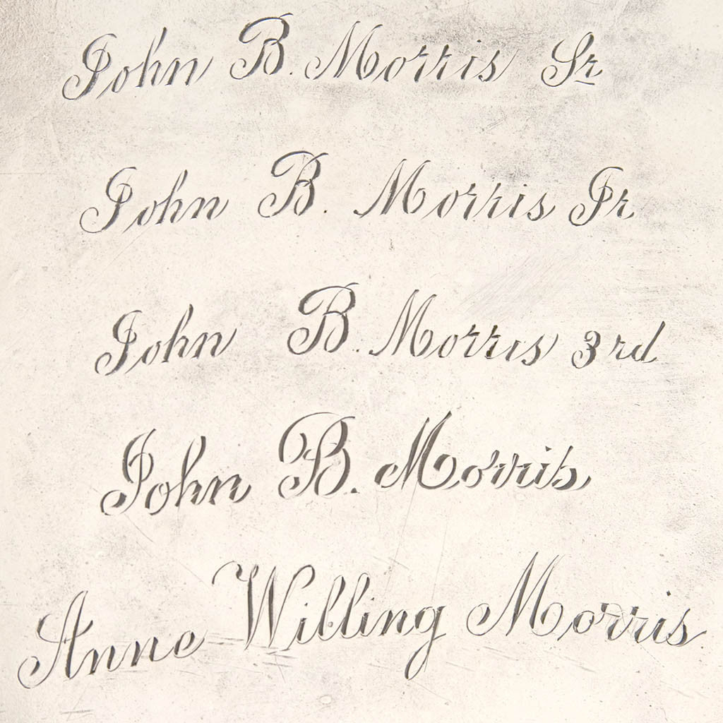 Inscription on Thomas Warner - The Hollingsworth/ Morris Family Large Round American Silver Tray, Baltimore, c. 1805