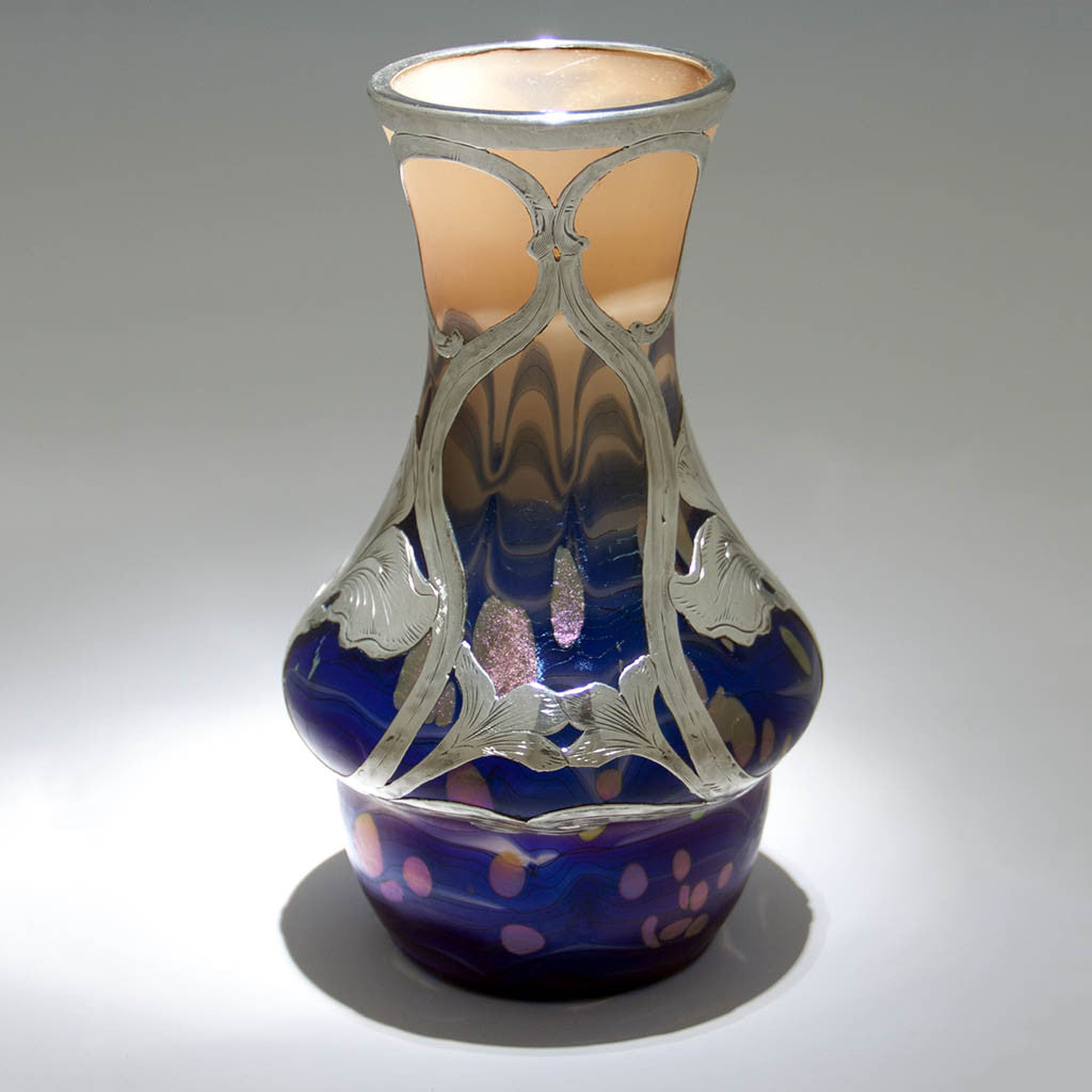 Detail of Loetz Glass (attributed) with Alvin Silver Overlay Vase, c. 1900